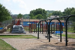 wide shot of playground equipment