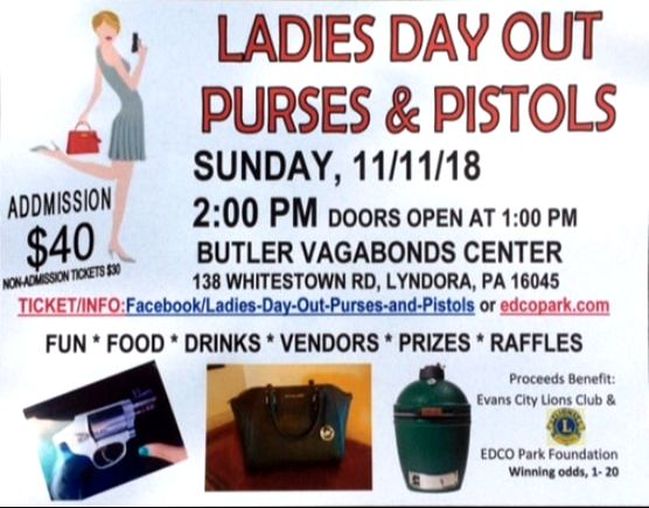 flyer for purses & pistols event