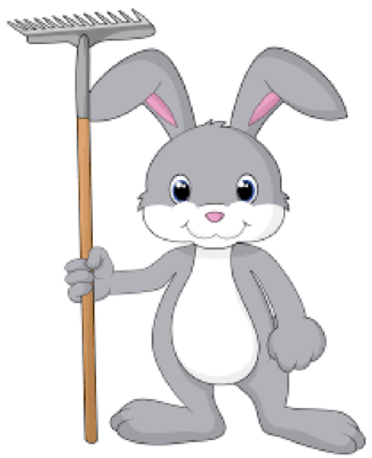 Cartoon bunny holding a rake