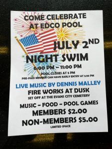 Poster for July 2nd Night swim with all details and clipart