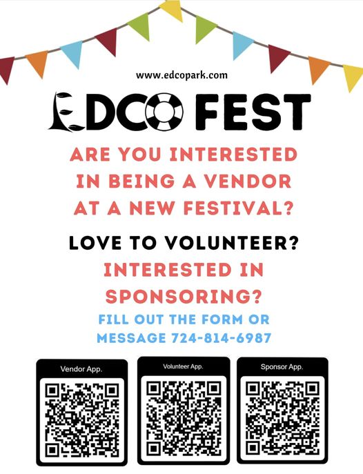 EDCO Fest Volunteer and sponsor banner with QR codes
